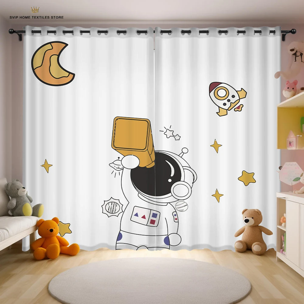 3D Printing Rocket Outer Space Astronaut Curtains, Bedroom, Living Room, Shading Windows, Outdoor Decorative Flowers,