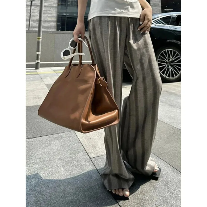 High Waisted Worsted Wool Blend Loose Striped Wide Leg Pants Air Pants