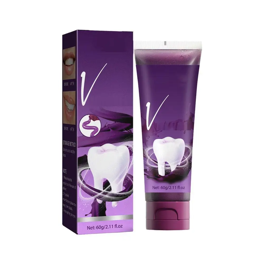 Creme dental brilhante roxo V34, remover o tártaro, manchas amarelas, dentes brancos, boca limpa dental, placa dentária, B7a2