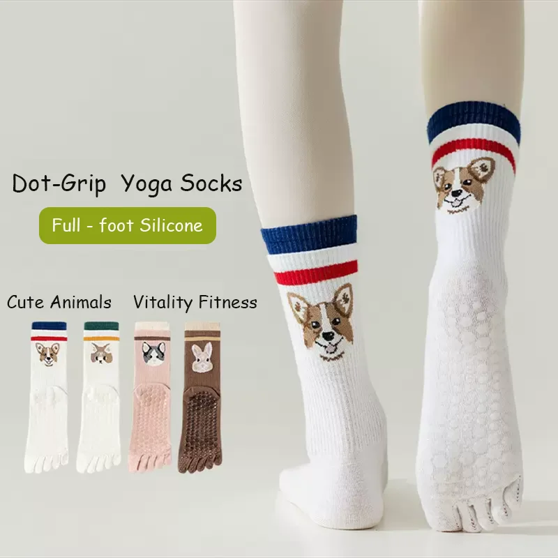

Women Yoga Socks Pilates Socks Cute Cat Socks Grip Socks for Women Toe Socks Fitness Cotton Sport Socks