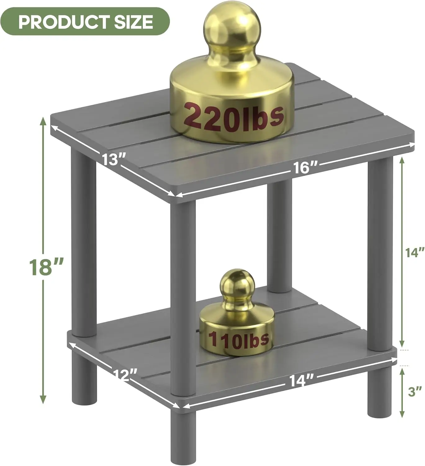 Outdoor Side Table, 2-Tier Small Outdoor Table for Patio, Adirondack Side Table for Outside or Indoor, Bamboo End Table for Pool