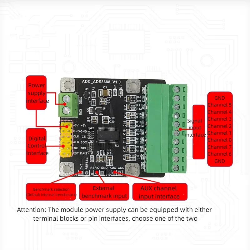 ADS8688 Module 8-channel 16 Bit ADC Data Acquisition Module Sampling Rate 500K Single Bipolar Input