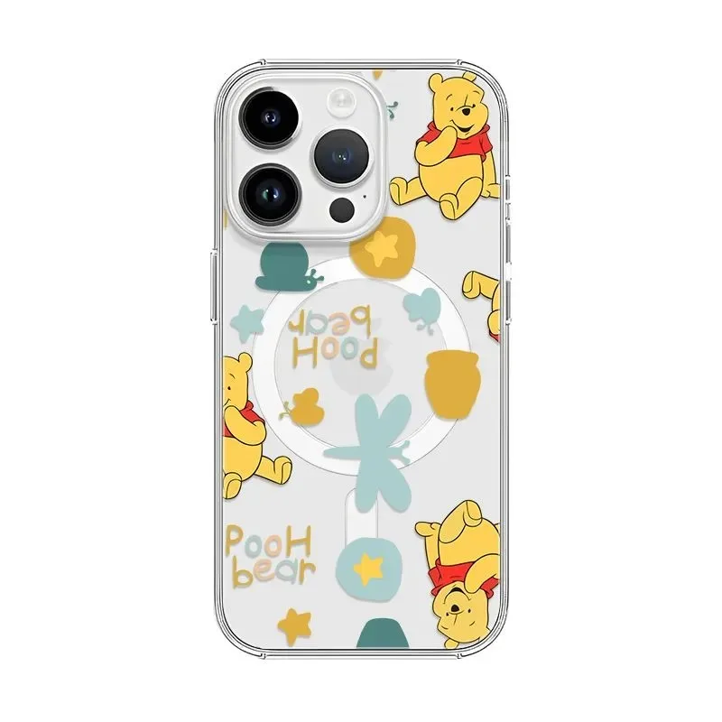 Niedliche Pooh-Bären-Magnet-Handyhülle für Samsung Galaxy S25 S24 S23 S22 S21 S20 FE Edge Plus Ultra 5G Soft Clear TPU Cover