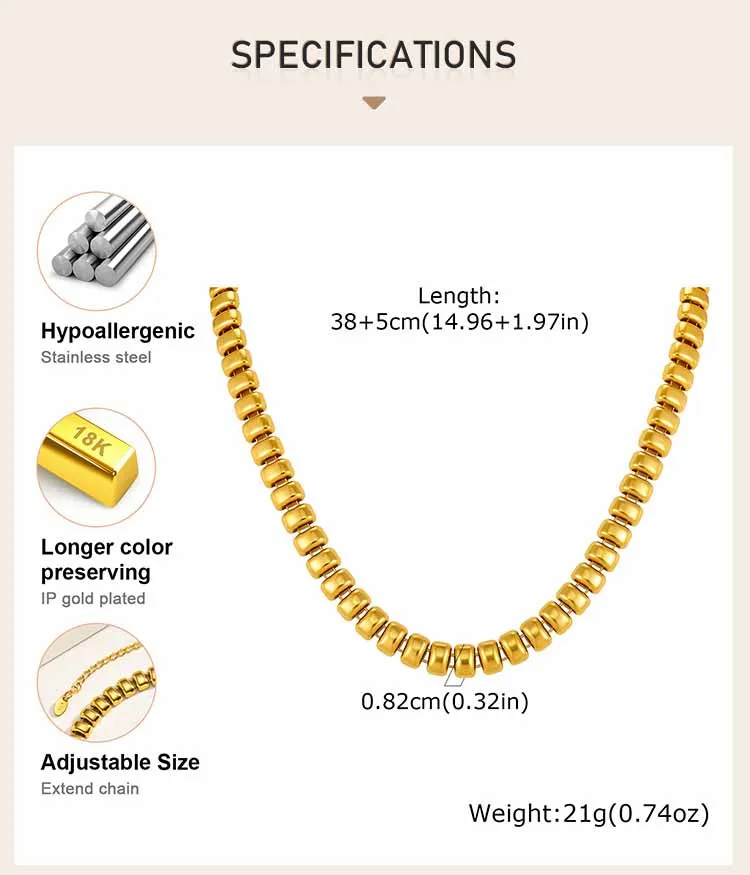 Chunky Perlenarmband, 18K Vergoldeter Edelstahl, Hypoallergener Verstellbarer Ketten-Schmuck – Detail 3