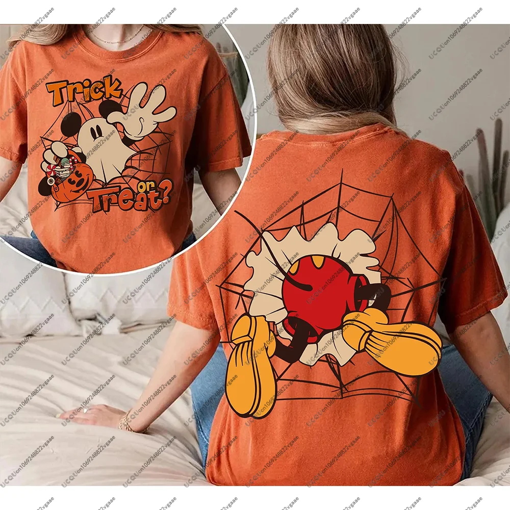 

Винтажная футболка Disney Scary Halloween Skeleton Family с Микки и Минни, праздничный свитшот Y2k, футболка унисекс Trip Disneyland, футболка, топ