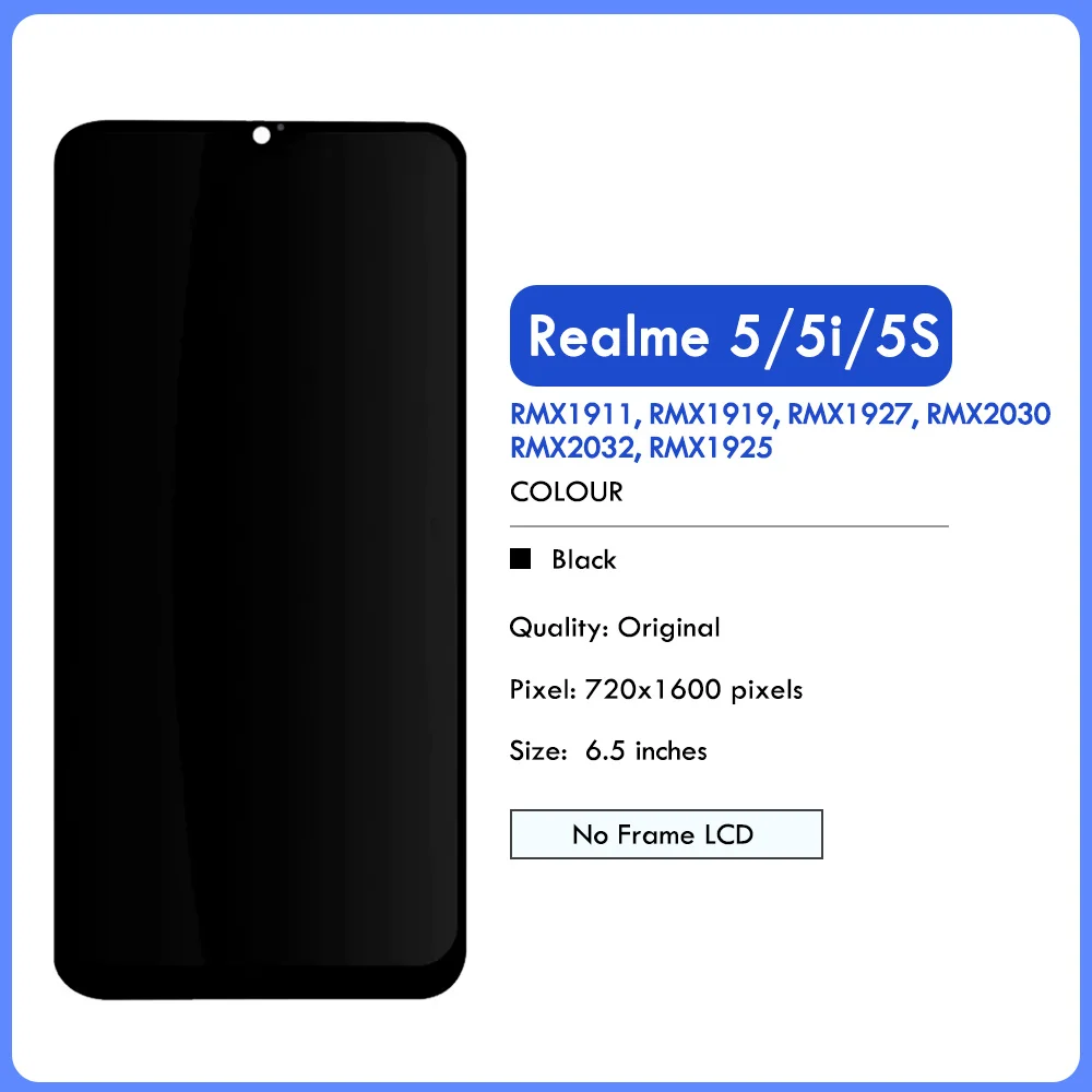 6.5 inch For Oppo Realme 5 5i 5s LCD Display Touch Screen Digitizer Assembly For Realme5 RMX1911 RMX1925 RMX2030 lcd