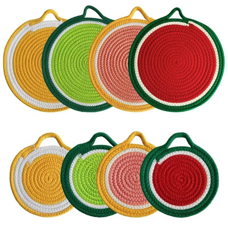 

1Pc 18/30cm Creative Fruit Round Cotton Rope Woven Dining Table Hanging Placemat Heat Insulation Pad Coaster Mat