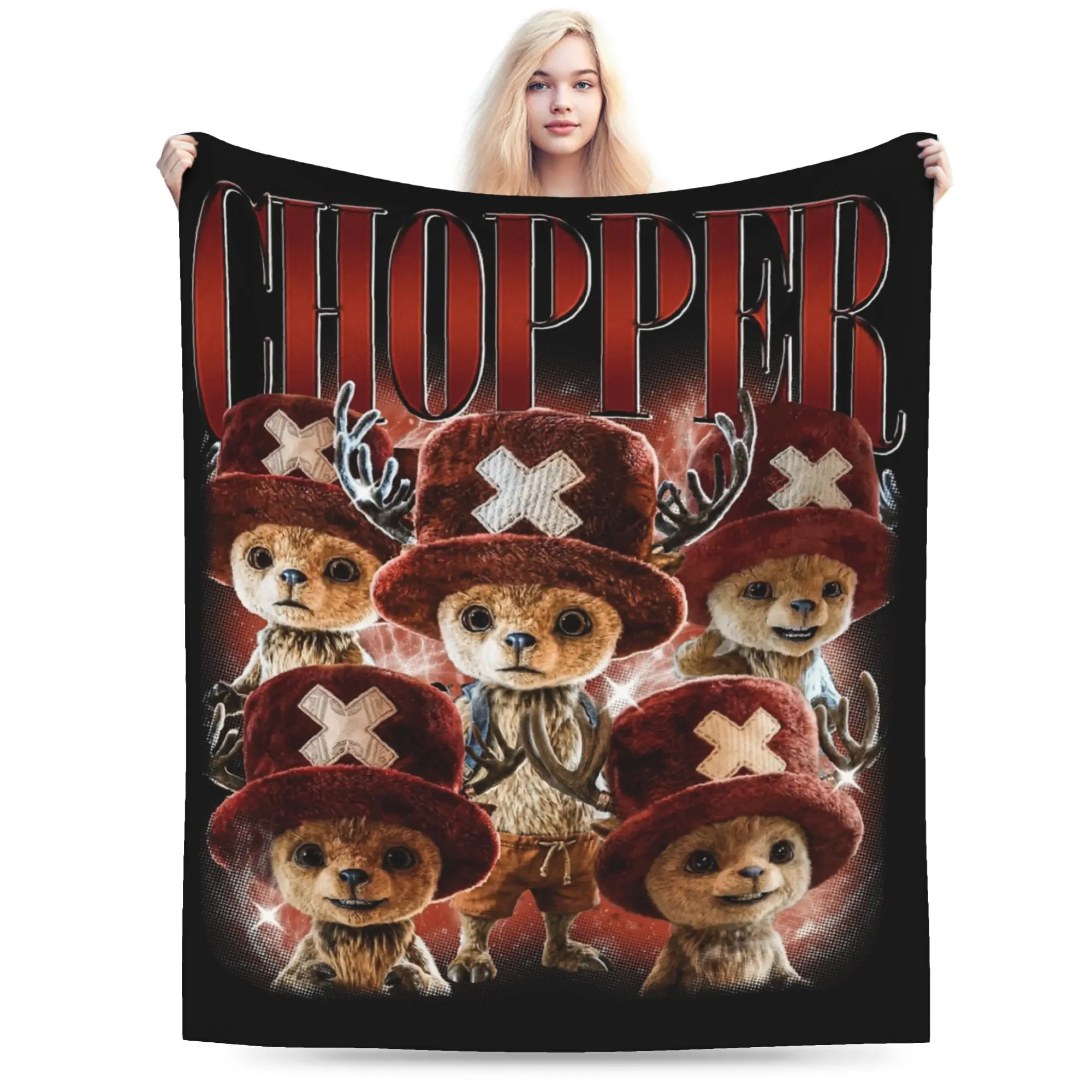 Vintage Tony Tony Chopper Ones Pieces Blanket Flannel Print  Portable Lightweight Thin Throw Blankets for Bed Bedroom Bedspread