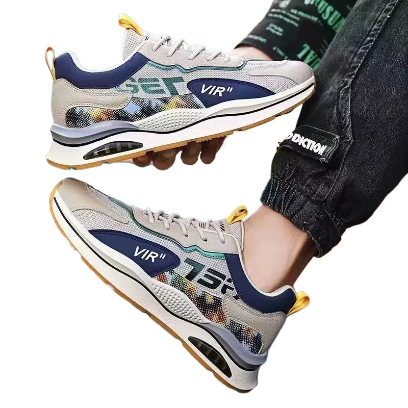 Men's shoes sports  leisure air cushion, spring and summer new mesh breathable patchwork soft sole flat running and travel shoes