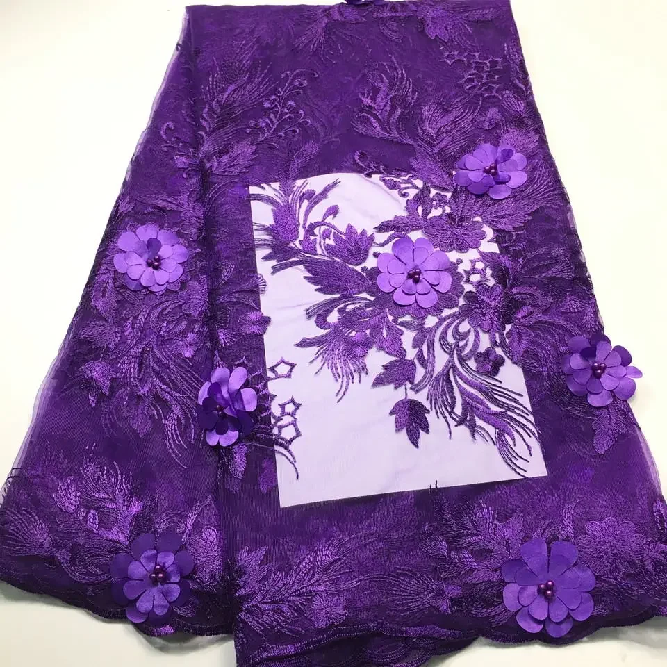 

African Lace Fabric 2024 High Quality with Beaded French Tulle 3d Nigerian Lace Fabrics 5 Yards for Women Party Dress M2845