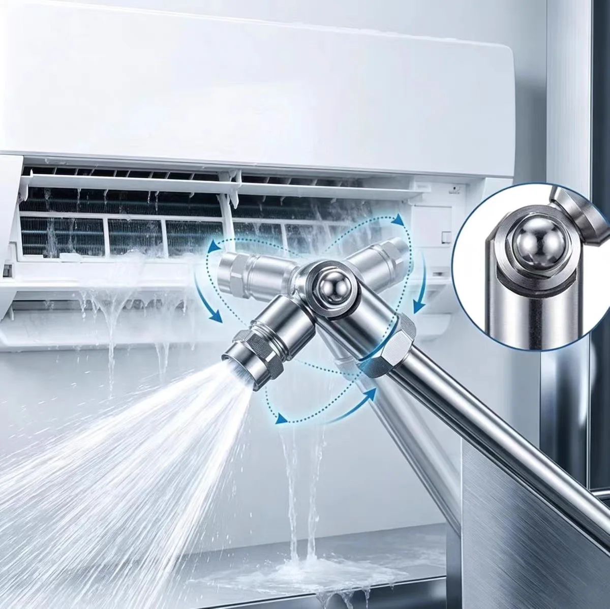 360° Swivel AC Cleaning Wand with 25° Fan Nozzle – 1/4" Quick-Connect, Universal Fit, Wide-Angle Washer Swivel Spray Nozzle
