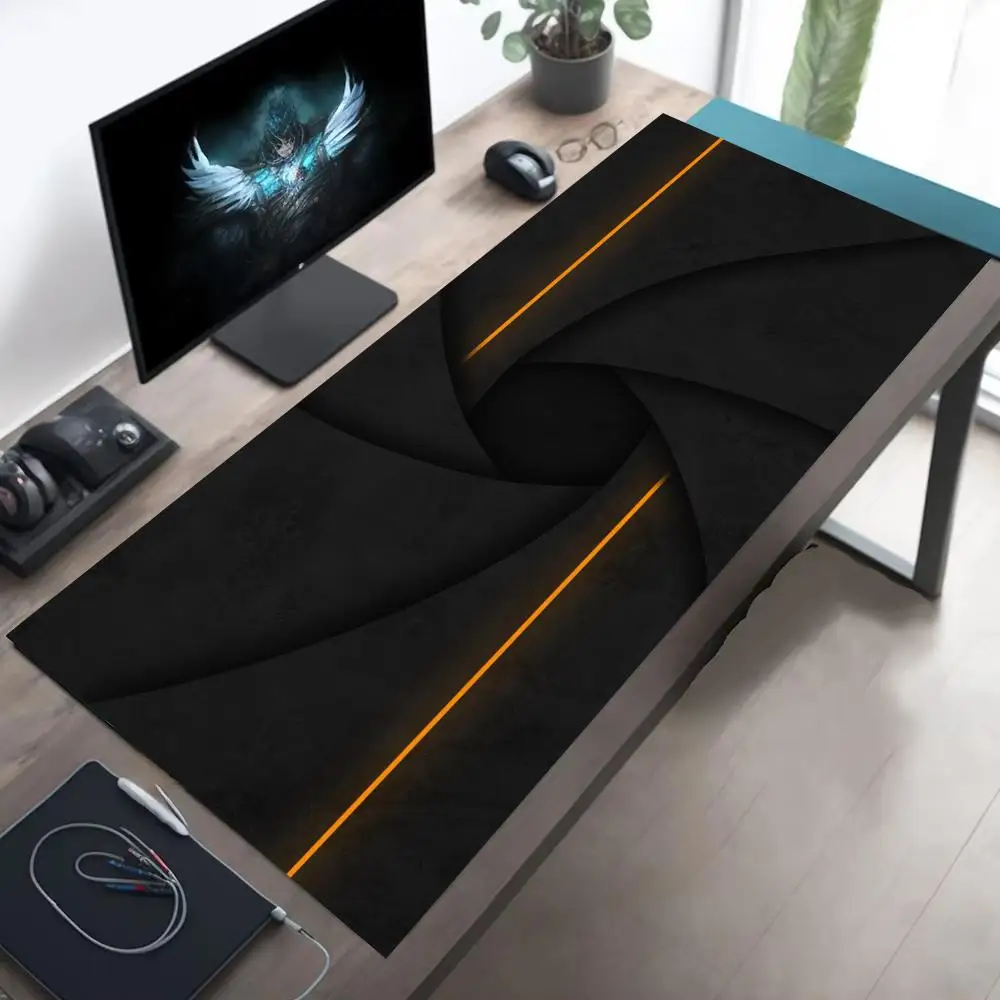

Gold Lines Grey Mouse Pad Large Computer Office Game Table Mat XXL Rubber Anti-slip Stitch Edge Keyboard Mats Washable Desk Pads