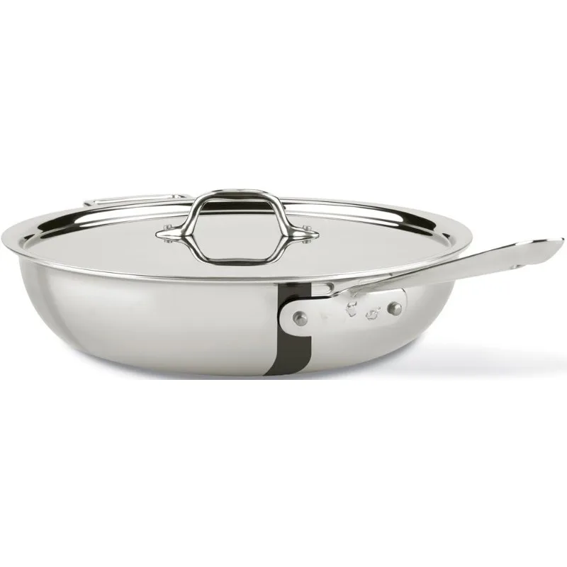 3-Ply Stainless Steel Large Weeknight Fry Pan with Lid 4 Quart,Induction,Oven Broiler Safe 600F,Fast and Even Heat,Pots and Pans