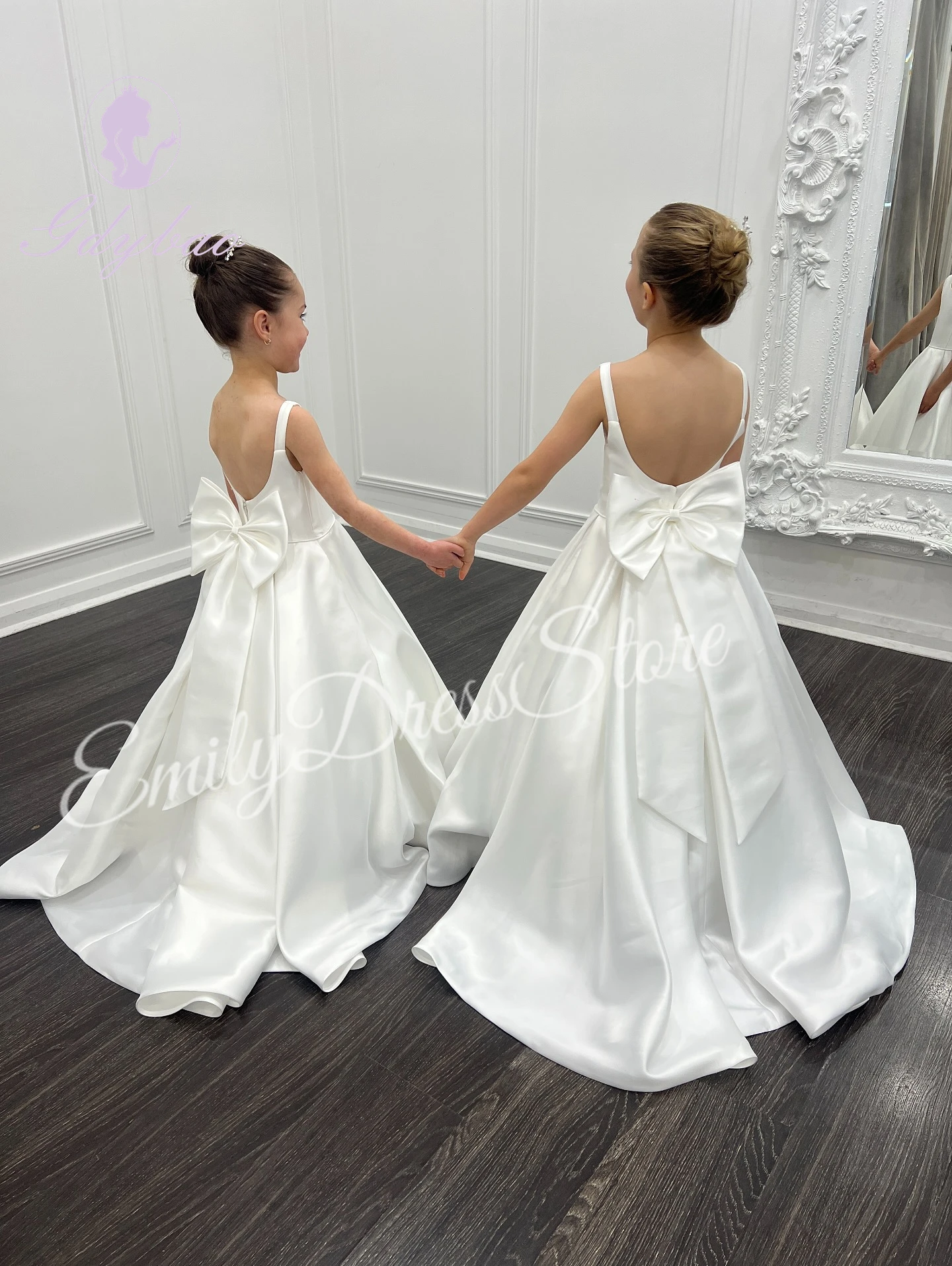 Customized Baby Pink Flower Girl Dress For Wedding Satin Suspenders Puffy Knee Length Simple Kids Birthday First Communion Gown