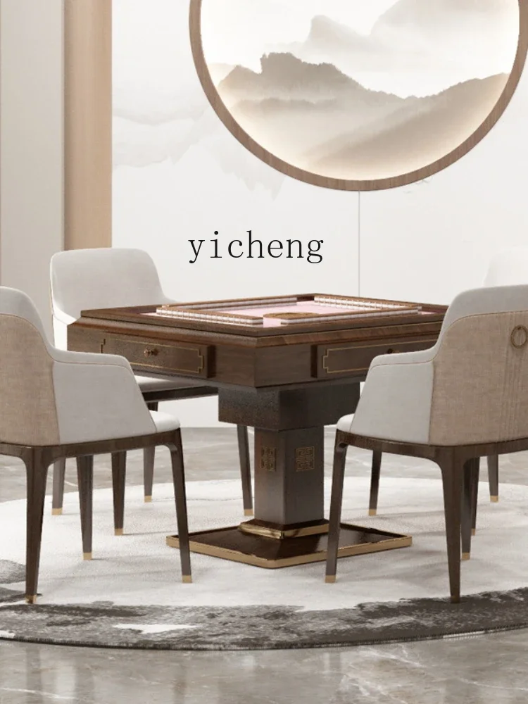 YY New Chinese Style Solid Wood Mahjong Machine Dining Table Dual-Use Plastic Products (Flower Pots) Household High-End