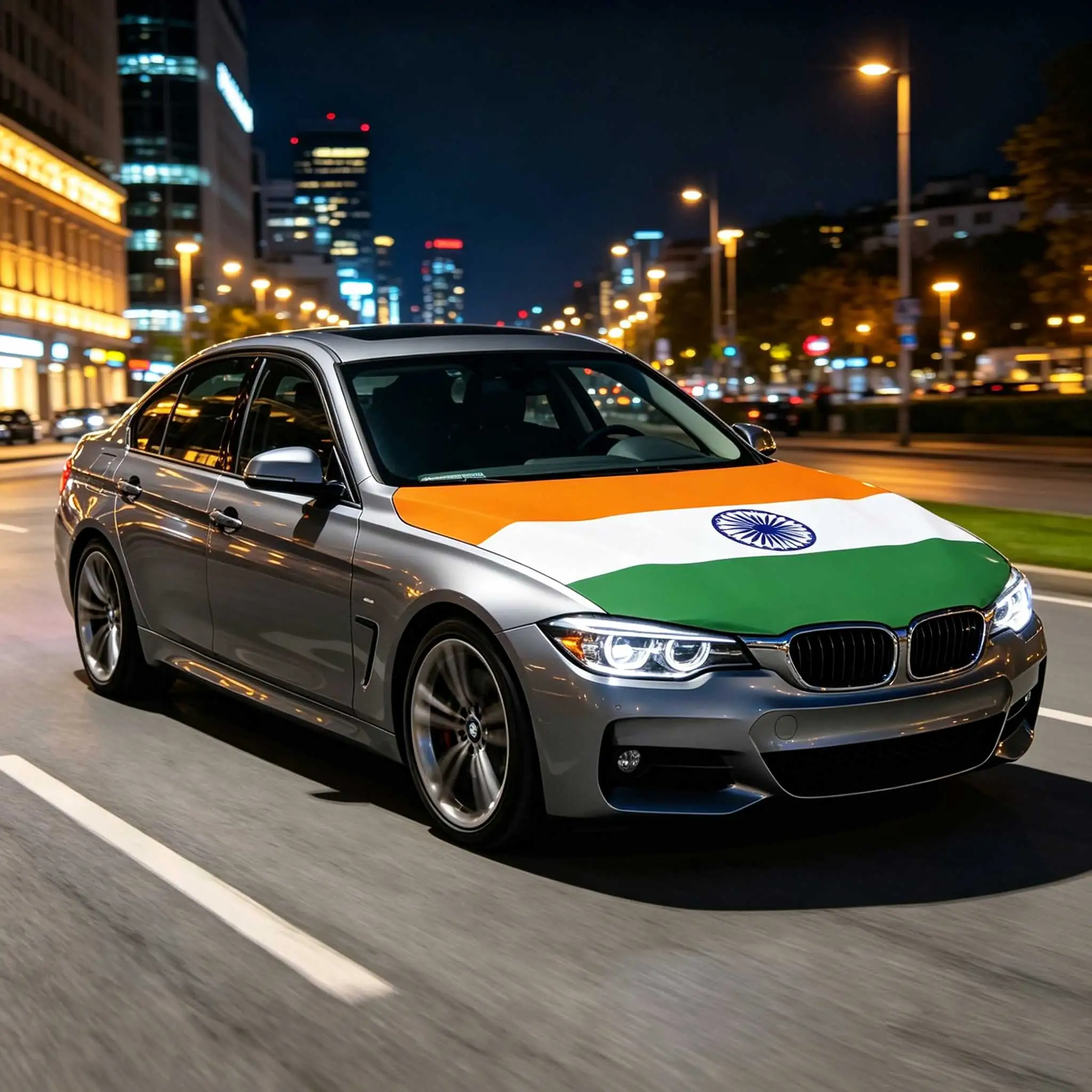 3.8x5.3fts National India Flag Banner Car Hood Cover Flag Elastic Fabrics Engine Cover For Decoration