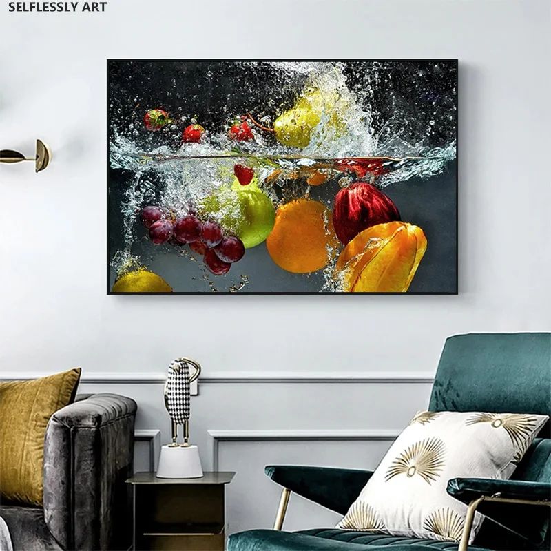 Kitchen Home Decor Hot Fresh Fruit Vegetables In Water Large Wall Pictures For Living Room Posters HD Canvas Print Decoration Pa