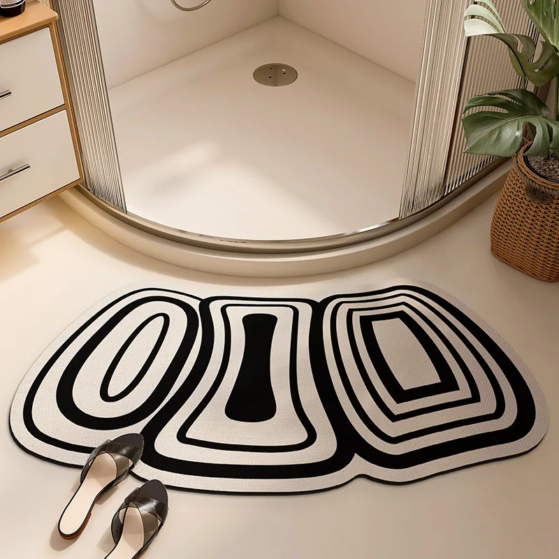 

Curved Bathroom Rug Quick-drying Diatom Mud Bath Mat Non Slip Shower Fan-shaped Shower Mat Corner Bathtub Floor Irregular Carpet
