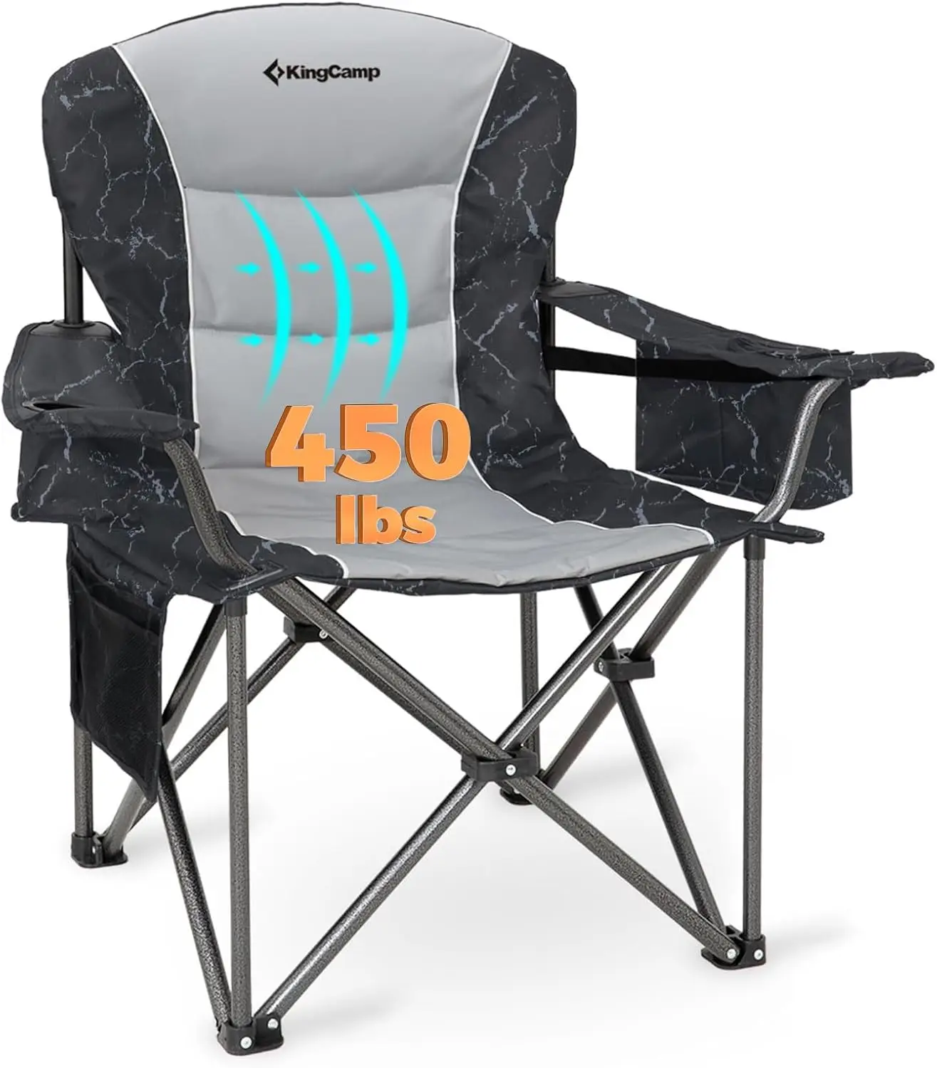 

Oversized Folding Chair with Lumbar Support, 450 LB Capacity, Cup Holder & Cooler Bag for Camping, Fishing, Outdoor Events