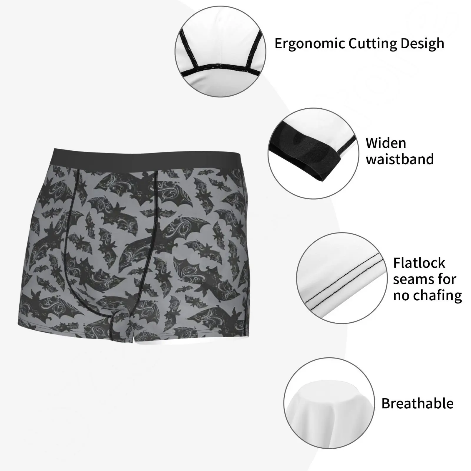 Halloween Bats Men Underwear Males Panties Shorts Boxer Customs Breathable Boxer Shorts Hot Boxer Brief Large Size