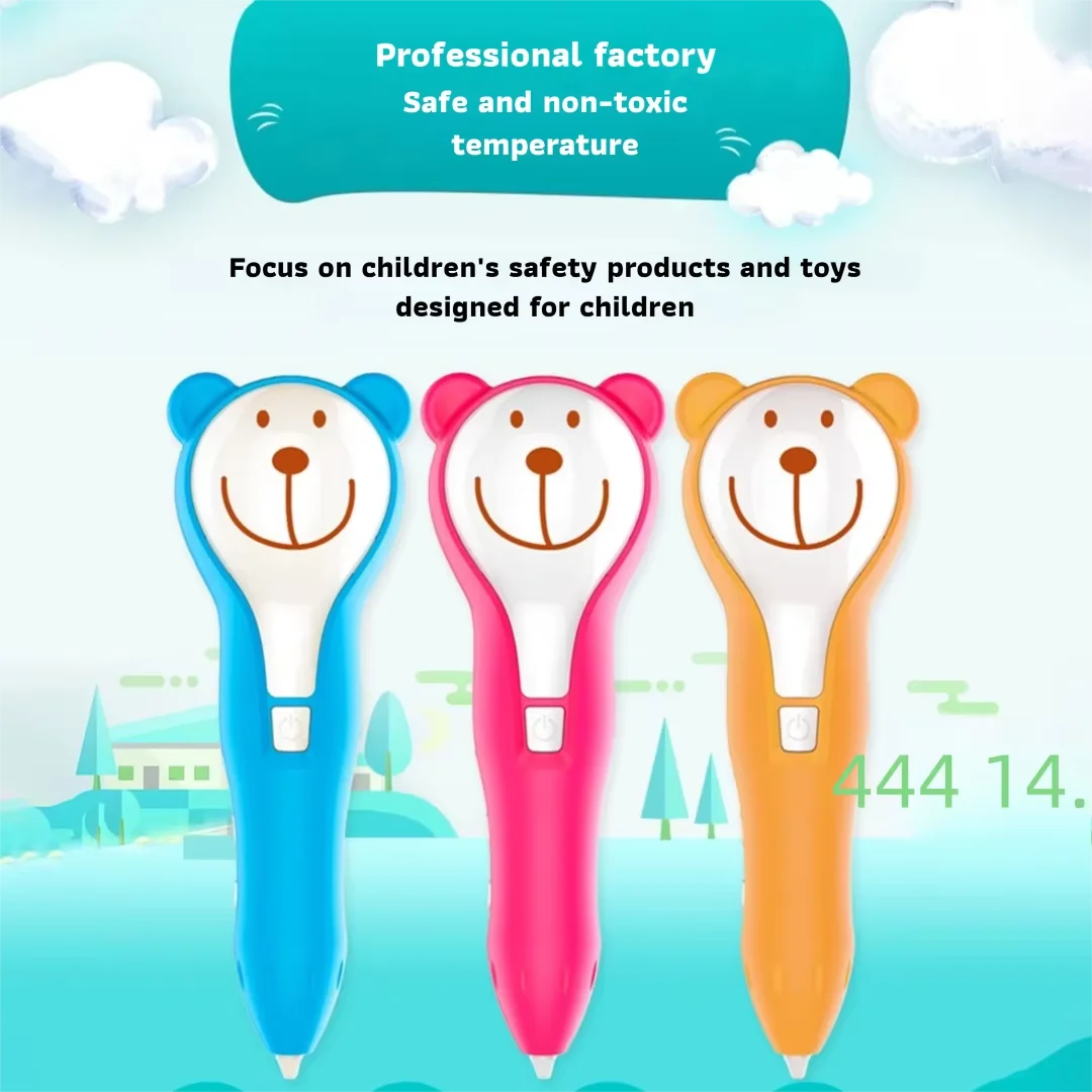 Safe 3D Printed Pen, Low Temperature PCL Magic Pen Creative Toy, Cute Bear Design, Safe DIY 3D Drawing Pen Gift