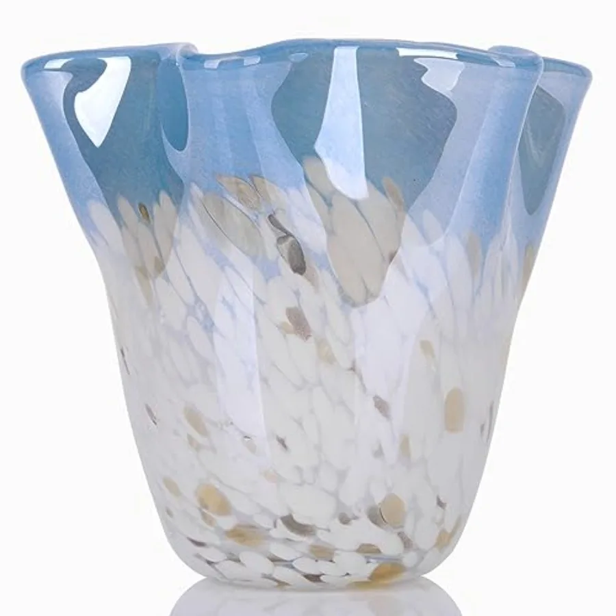 

Hand Blown Glass vase, Blue Glass Art Wide Mouth vase for Home Living Room, Fireplace Decor, Table centerpieces, entryway Table