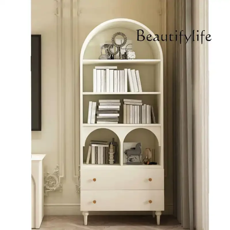 American arched solid wood bookcase household living room wall display shelf glass door decorative cabinet