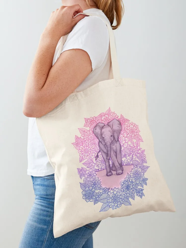 

Cute Baby Elephant in pink, purple & blue Tote Bag tote bag canvas hand bags Women's shopper eco bag folding