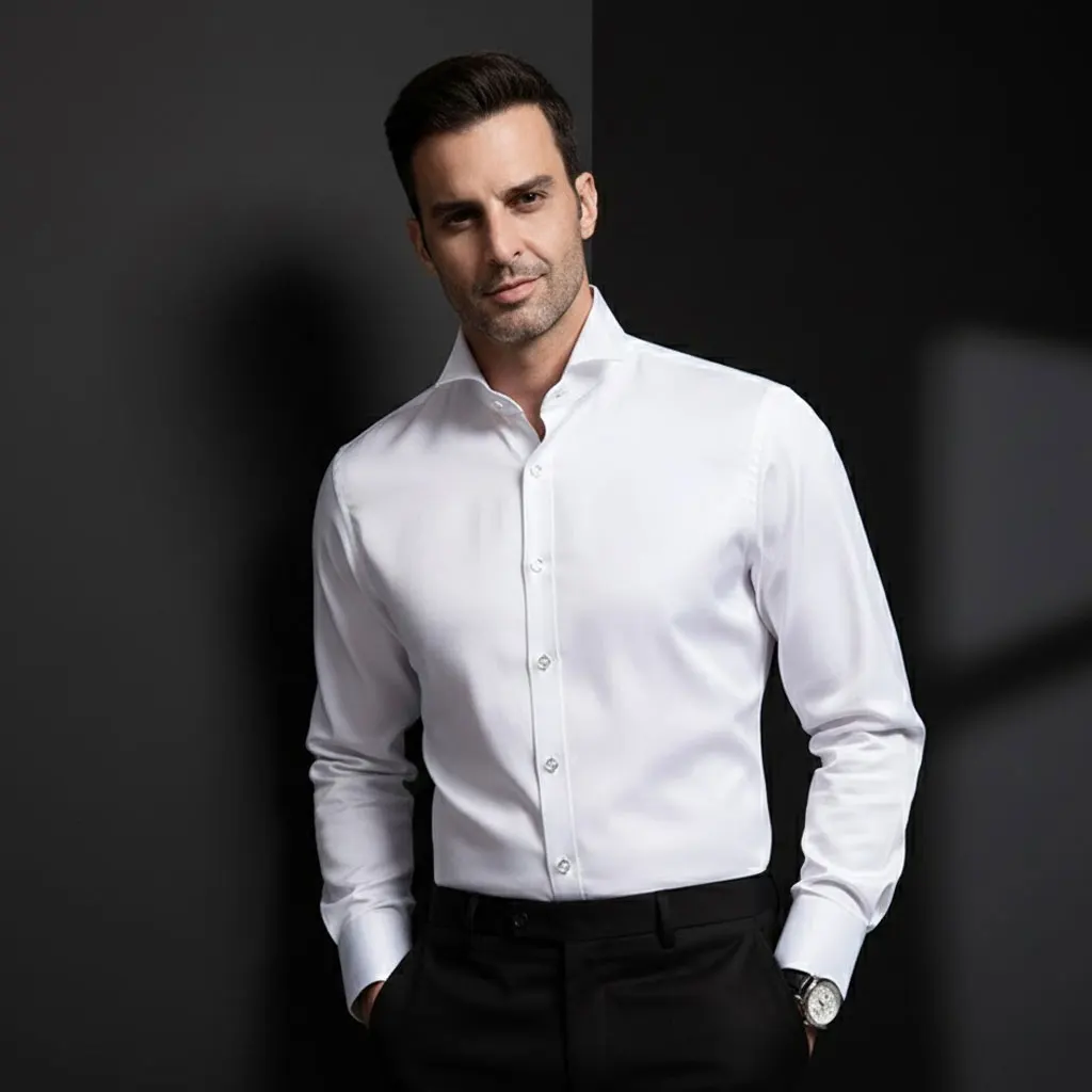 

Crystal Button Men's Golf Shirt - Long Sleeve 4-Way Stretch Solid Business Polo - Breathable Activewear Top