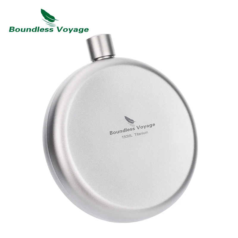 Boundless Voyage 150ml Titanium Hip Flask Small Round Wine Bottle Camping Outdoor Portable Whiskey Alcohol Drinkware With Funnel