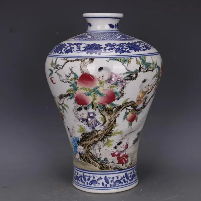 Blue And White Narrow Neck Vase Blue And White Ceramic Vase Peach Pattern Chinese Vase With Peaches