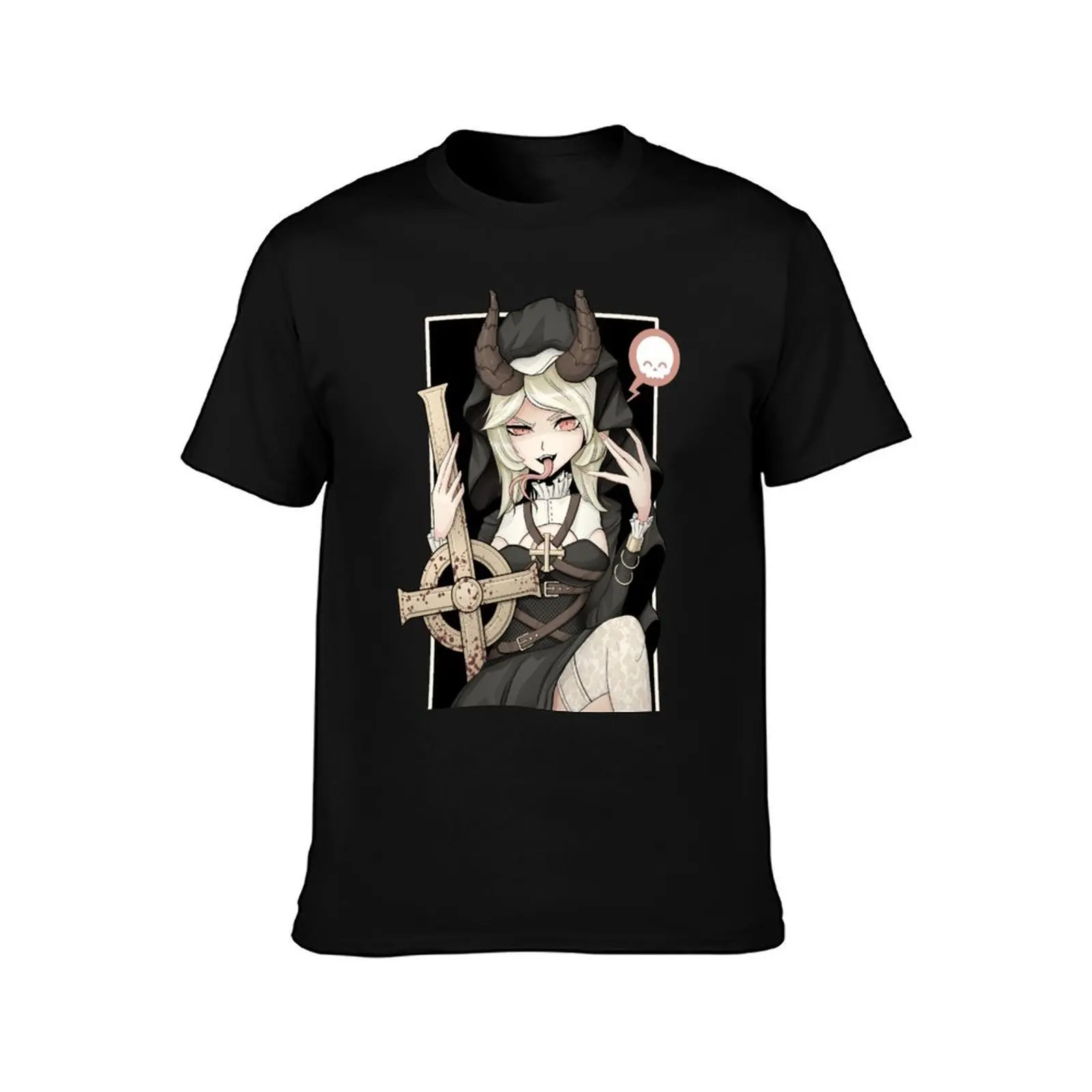 Demon Nun Anime - Kawaii Krypt T-Shirt Summer Casual Cotton Tee Oversized Streetwear Tops Vintage Graphic Print 100% Cotton