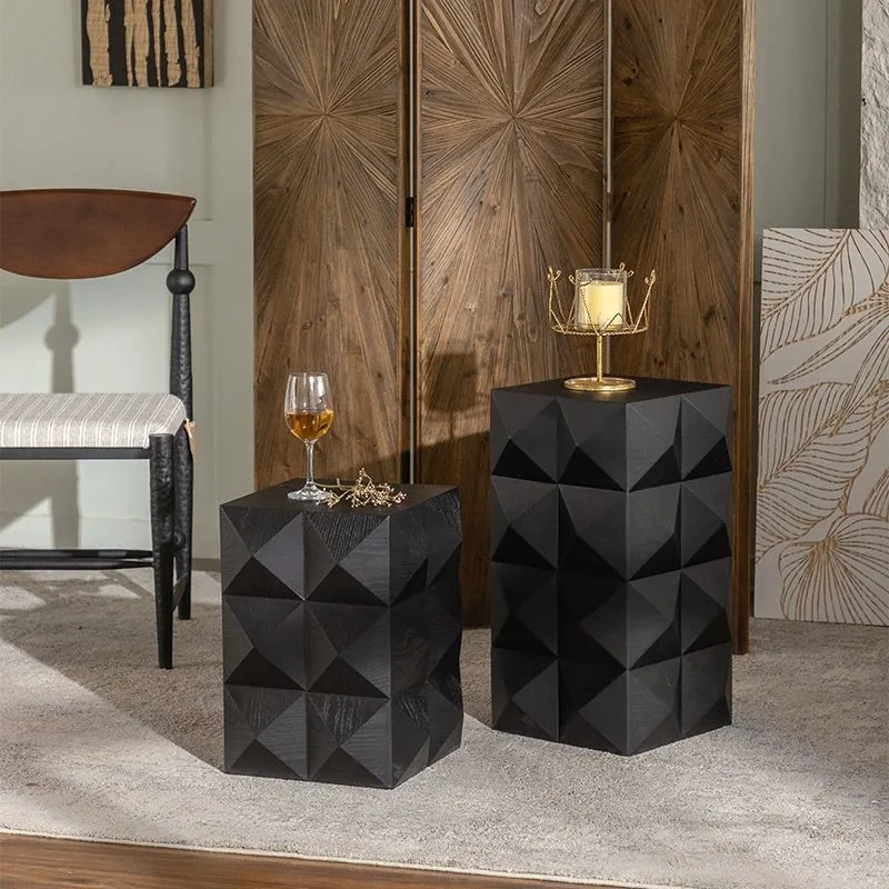 MOMO Black Antique Style Sofa Side Table for Living Room Balcony B&B Small Coffee Table Villa Model Room Corner Bedside
