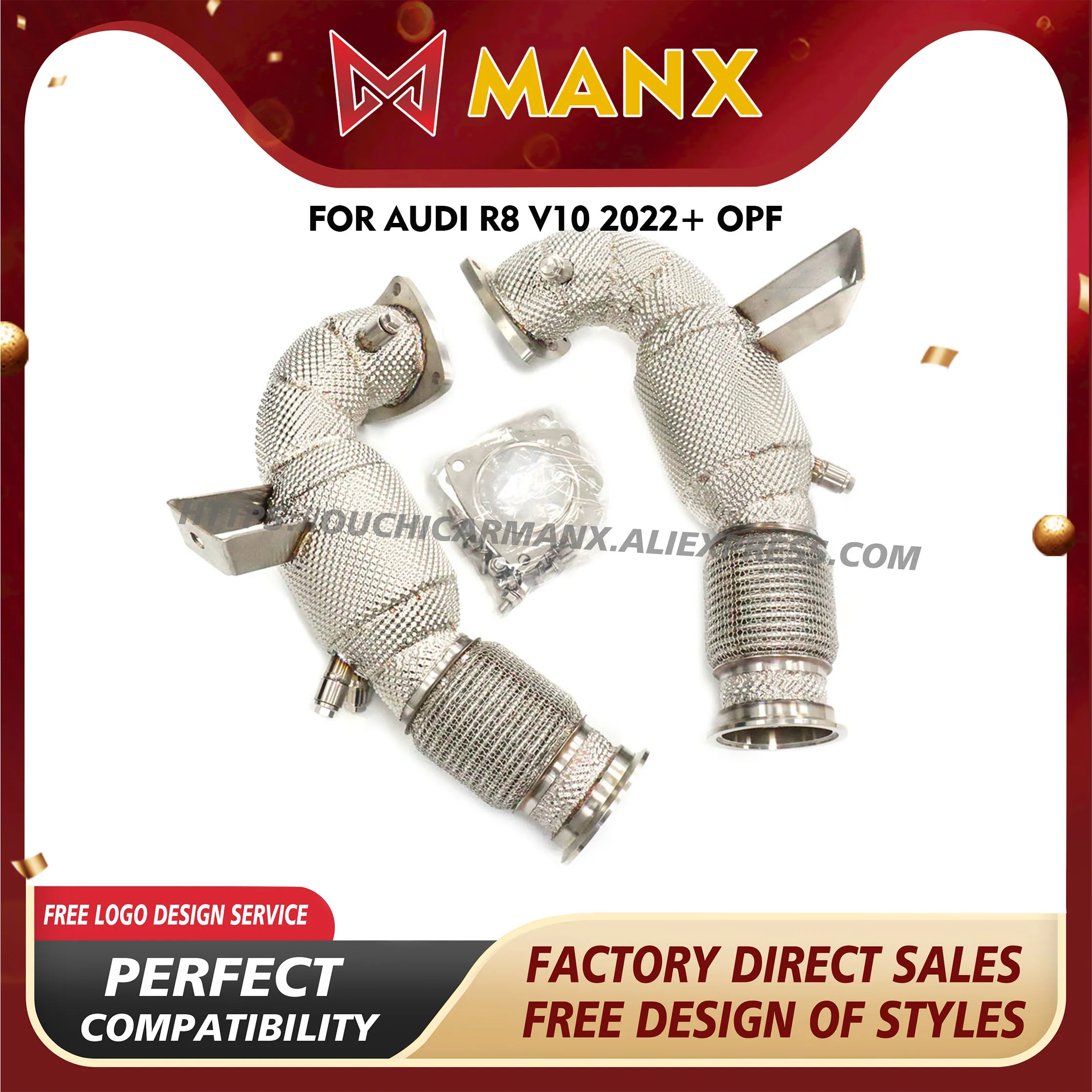 أنبوب MANX OPF لأودي R8 V10 2022 + نظام عادم خفيف الوزن عالي الجودة درع حراري محفز زيادة الطاقة #1