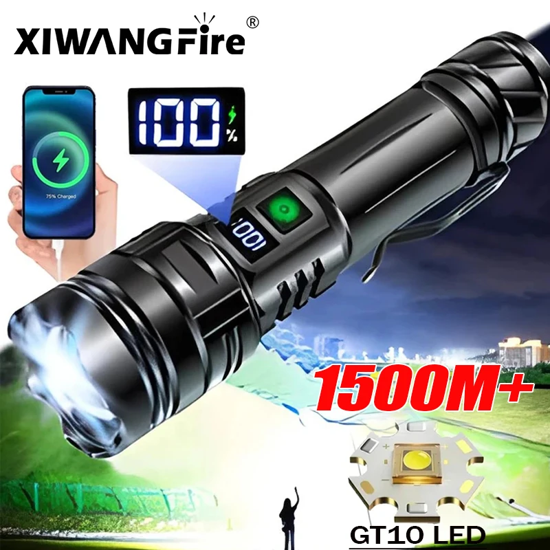 Rechargeable GT10 Flashlight Super Bright Portable Ultra Power Long Range Tactical Torch Lamp Outdoor Emergency Camping Lantern