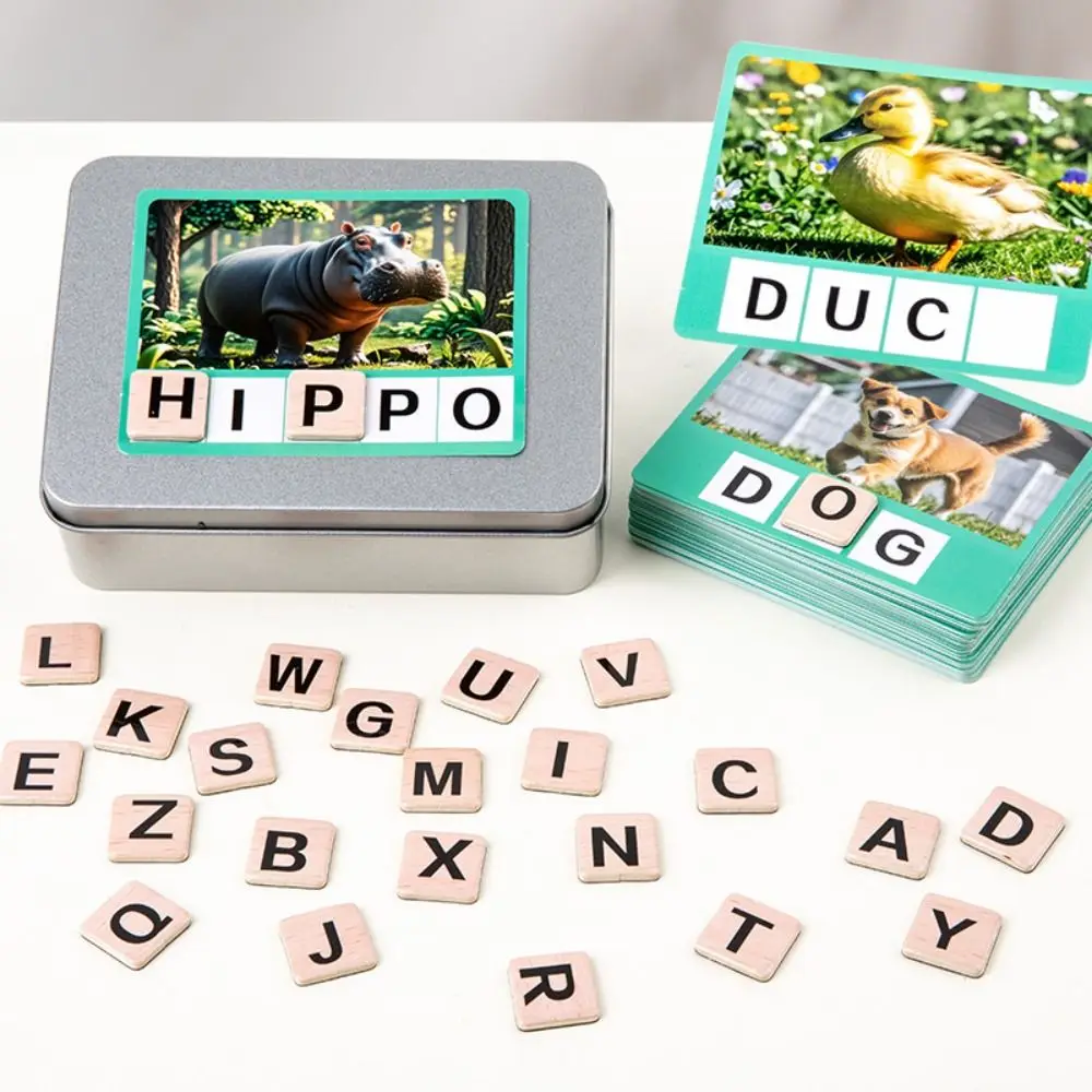 Puzzle en bois Alphabet jeu d'orthographe dessin animé Animal sort le mot jeu Alphabet mignon lettre orthographe bloc langues jouets