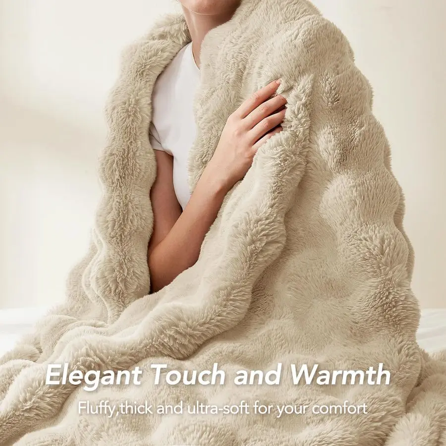 

Faux Rabbit Fur Blanket 60 x 80 Twin Luxury Soft Fluffy Thick Fur Throw Blanket for Couch Bed Sofa Cozy Plush Bubble Blankets fo