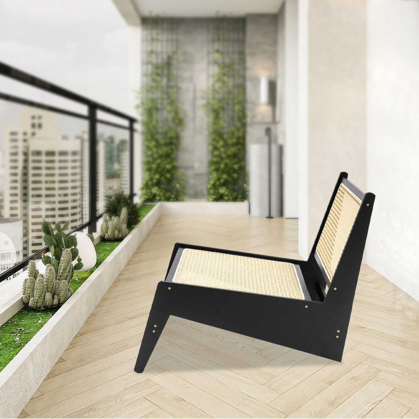 Home Bamboo Chair Rustic Accent Chair with Ergonomic Design, 220lbs Load Capacity Breathable Rattan Seat for Living Room Bedroom Balcony Office
