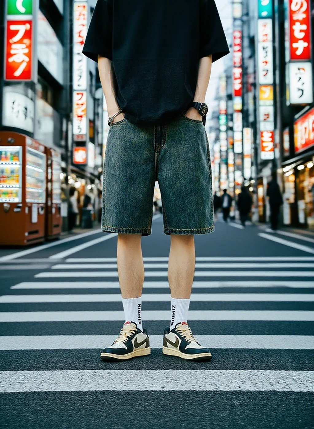 2025 винтажные мужские черные джинсы с низкой талией, повседневные широкие брюки, старые джинсовые шорты, одежда больших размеров, однотонные джинсовые шорты