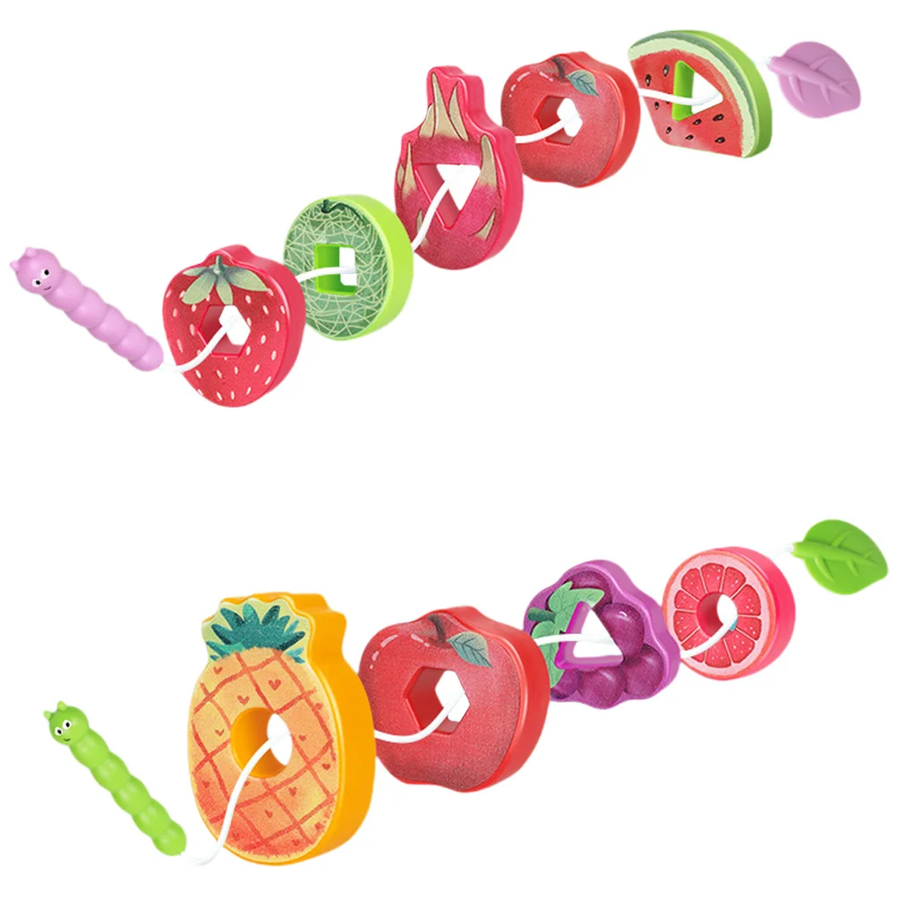 1 مجموعة 1 مجموعة خيوط الفاكهة للأطفال الصغار Abs التعليمية الخرز فرز الألوان التراص لعبة الكرتون الفواكه كتل جلد Playset #1