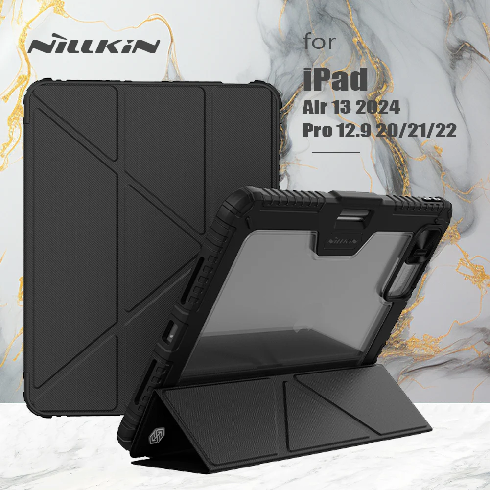 

Nillkin Armor Bumper for Apple iPad Air 13 2024 Pro 12.9 2020 2021 2022 Slide Camera Cover Flip Leather with Pencil Holder Case