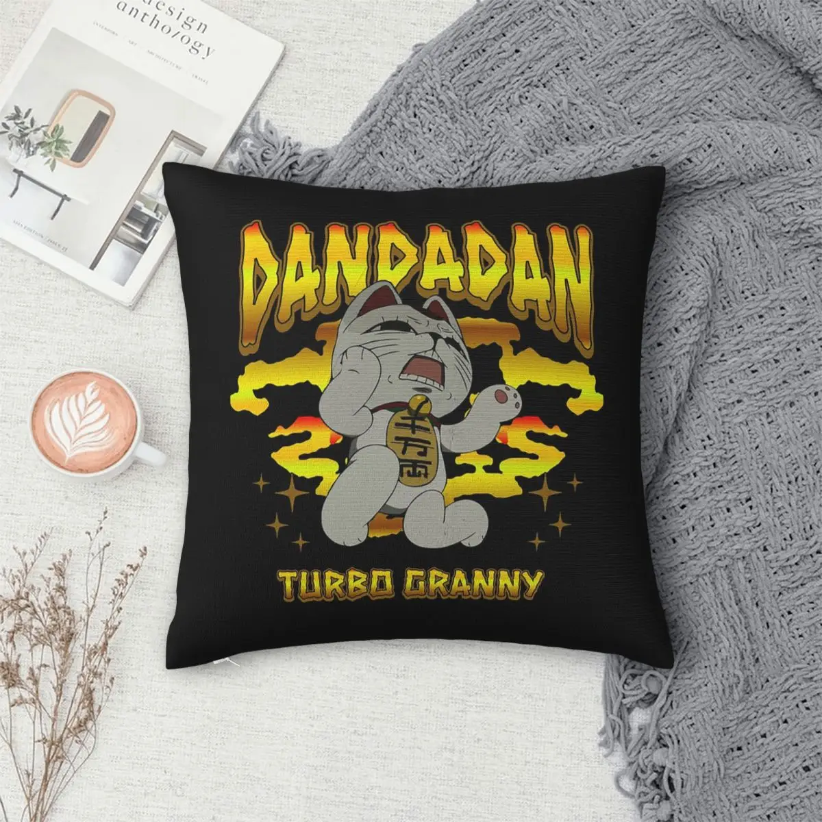Turbo Granny Anime Dandadan Cat Square Pillowcase Cushion Cover Pillow Case Throw Pillow Cover for Home Sofa Living Room