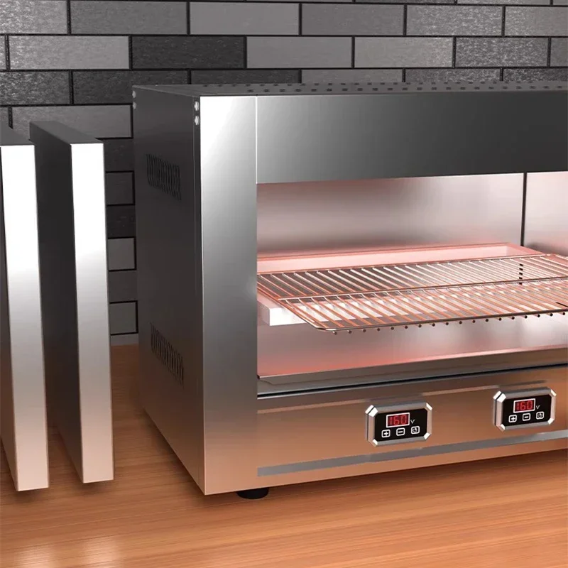 Fogão com display digital, grelha elétrica comercial para peixes, fogão para churrasco sem fumaça tipo elevador de frango inteiro, forno para grelhar peixes aberto