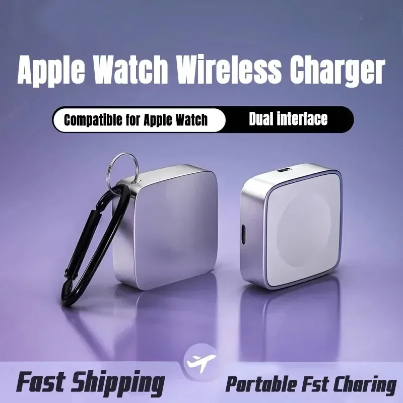 Mini Wireless Watch Charger Type C 8pin Dual Interfac for Apple Watch S9 8 7 6 5 4 3 2 1 SE Ultra Series Portable Fast Charger