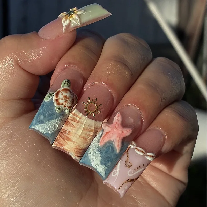 24 piezas de uñas postizas dulces, cuadradas medianas, con flores rosas, cobertura completa, francesas acrílicas, para chicas 4