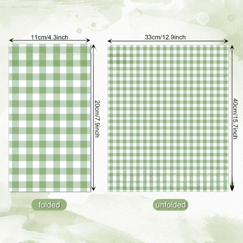 Verde Xadrez Decorativo Papel De Tecido, Placemats Coloridos, Festa De Casamento, Longo, Descartável, 20Pcs, Papel, 33x40cm