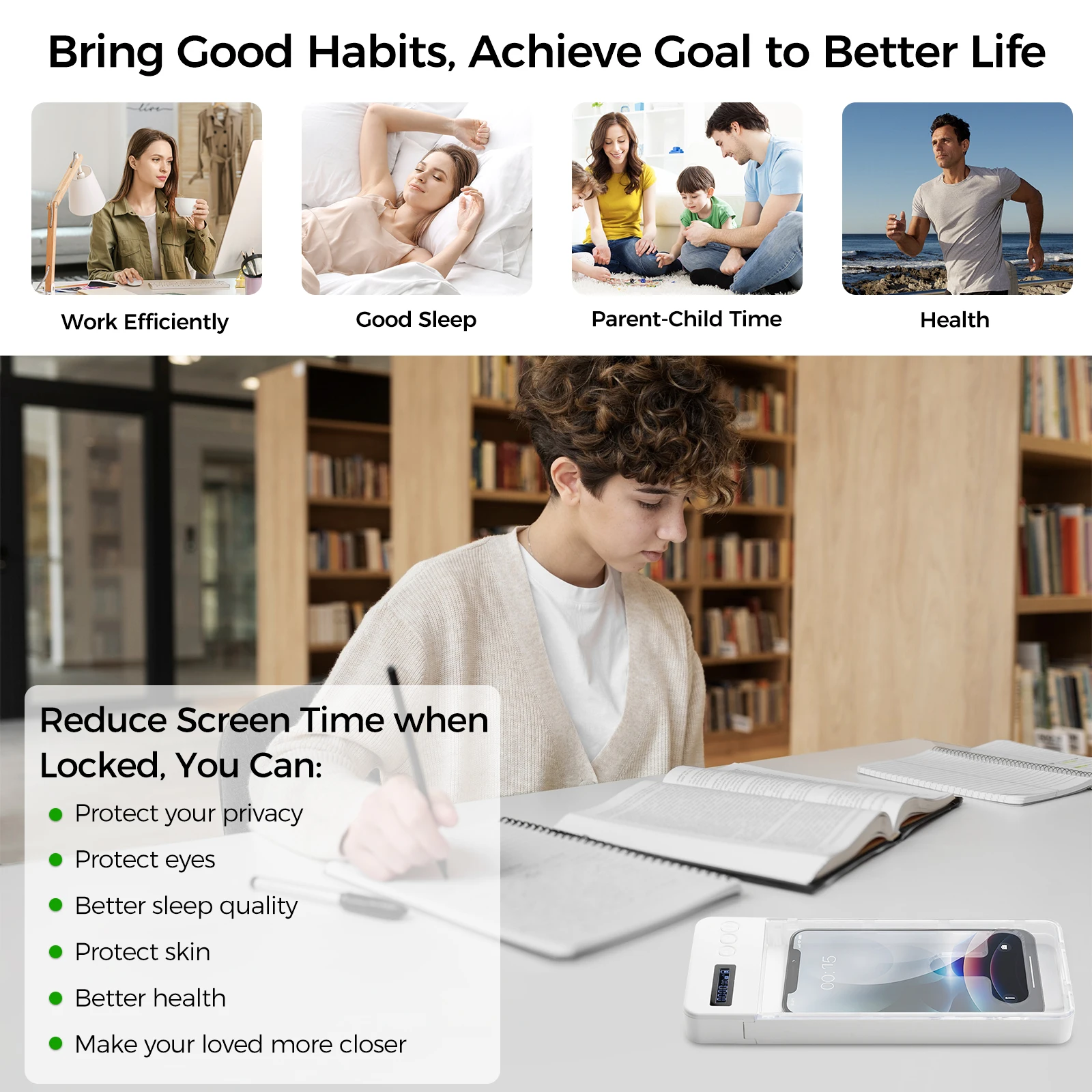 Phone Lock Box With Timer Max For 6.7inch Phone Student Exam Self-Discipline Box Help Kids/Adults Prevent Phone Addiction