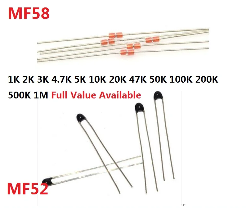 

500pcs NTC Thermistor Resistor NTC-MF52-10K +/-5% 3950 B MF58 10k 1K 100K 5K 4K7 2K 3K 20K 50K 47K 200K 500K 1M OHM Resistor