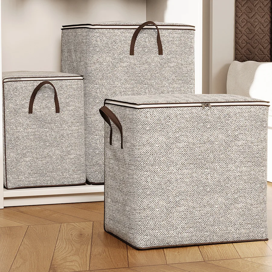 Non-woven Fabric Large Capacity Zipper Storage Bag, Suitable for Organizing and Storing Bedding, Clothes and Blankets