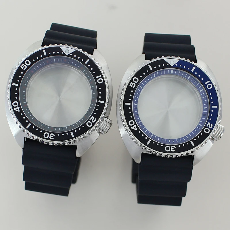 45mm Steel Dive Watch Case Rubber Bracelet For Turtle Abalone Seiko NH35 NH34 NH36 NH38 Movement 28.5mm Dial With Chapters Ring
